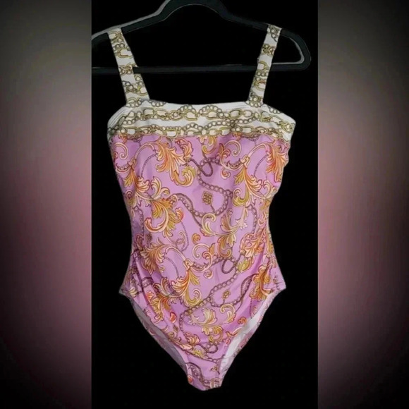 Carmen Marc Valvo Women's Pink Chain One-Piece Swimsuit Size 12 - Picture 4 of 6